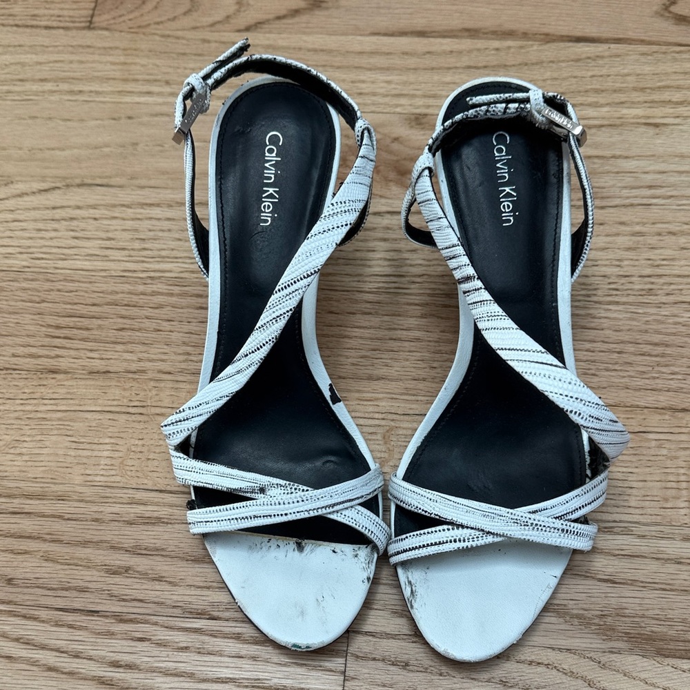 Calvin Klein Women's Heeled Sandals Black and White Strappy
